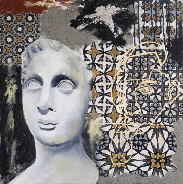 GREEK ATHLETE, PATTERNS AND ABSTRACT FACE, oil on canvas.jpg